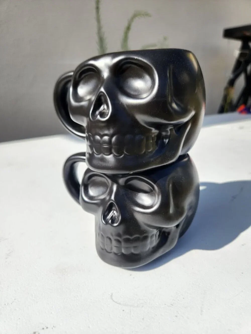 NEW Skull Mug Set of 2 Coffee Mugs Stackable Dia De Los Muertos Skulls Halloween